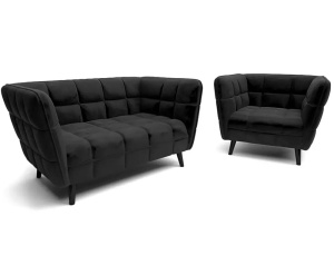 CANAPEA CASTELLO 2, NEGRU BLUVEL 19/WENGE, TAPITERIE DIN CATIFEA SI PICIOARE DIN LEMN - Img 2