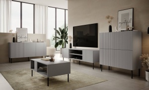 COMODA TV ASENSIO RTV-1, 100X110 CM, GRI DESCHIS/NEGRU, MDF LAMINAT, PAL SI METAL, STIL MODERN - Img 5