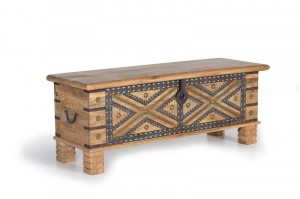 LADA PENTRU DEPOZITARE/CUFAR ARVIN 116CM, MARO/NEGRU, LEMN DE MANGO SI DETALII DIN BRONZ, STIL VINTAGE G&C - Img 3