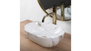 LAVOAR REA AMELIA MINI, AIAX SHINY, EFECT DE MARMURA ALBA, 38 CM, DIN CERAMICA, CALITATE SUPERIOARA - Img 3