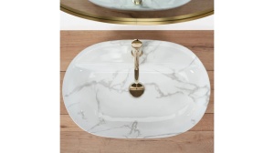 LAVOAR REA AURA, MARMO SHINY, 61 CM, EFECT DE MARMURA ALBA, DIN CERAMICA, CALITATE SUPERIOARA - Img 4