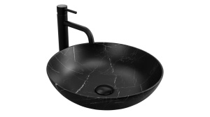 LAVOAR REA FIBO, 40,5 CM, EFECT DE MARMURA NEAGRA MATA, DIN CERAMICA, CALITATE SUPERIOARA - Img 3
