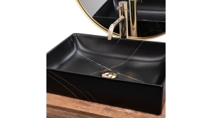 LAVOAR REA INGA, EFECT DE MARMURA NEAGRA MATA, 51 CM, DIN CERAMICA, CALITATE SUPERIOARA - Img 6