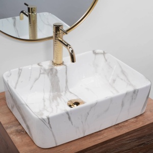 LAVOAR REA KELLY, MARMO, EFECT DE MARMURA ALBA, 49 CM, DIN CERAMICA, CALITATE SUPERIOARA - Img 1