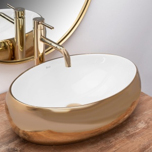 LAVOAR REA LINDA, ALB/AURIU, 48,5 CM, DIN CERAMICA, CALITATE SUPERIOARA - Img 1