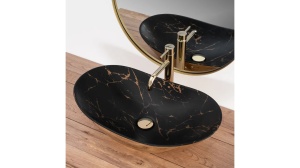 LAVOAR REA ROYAL, EFECT DE MARMURA NEAGRA/AURIU, 60,5 CM, DIN CERAMICA, CALITATE SUPERIOARA - Img 3