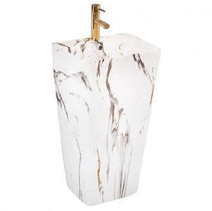 LAVOAR REA STATIV ARIS, 83 CM, EFECT DE MARMURA ALBA, DIN CERAMICA, CALITATE SUPERIOARA - Img 1