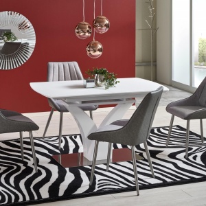 MASA DINING EXTENSIBILA PALERMO, ALB MAT/CROM, 140/180 CM, DIN STICLA, MDF SI METAL, STIL MODERN - Img 1