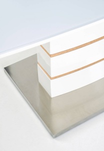 MASA DINING EXTENSIBILA TORONTO, ALB/STEJAR/CROM, 140/180 CM, BLAT DIN MDF, STICLA SI PICIOR DIN METAL, STIL MODERN - Img 8