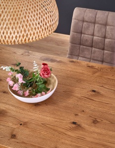 MASA DINING EXTENSIBILA XAVIER, STEJAR/NEGRU, 160/250 CM, BLAT DIN FURNIR NATURAL SI PICIOARE DIN METAL, STIL VINTAGE - Img 3