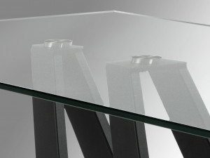 MASA DINING TAIMA, 180 CM, NEGRU MAT/GRI MAT/TRANSPARENT, BLAT DIN STICLA SI PICIOARE DIN METAL, STIL MODERN - Img 3
