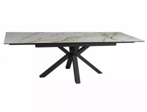 MASA EXTENSIBILA COLUMBUS, EFECT DE MARMURA ALBA/NEGRU MAT, 160/240 CM, DIN STICLA SECURIZATA, CERAMICA SI METAL, STIL MODERN - Img 2