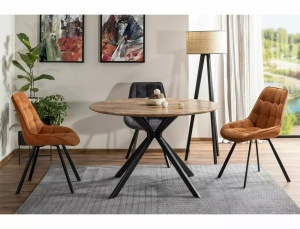 MASA LIVING/DINING ASTER, 100 CM, NUC/NEGRU MAT, BLAT DIN MDF, FURNIR NATURAL SI PICIOARE DIN METAL, STIL MODERN - Img 1