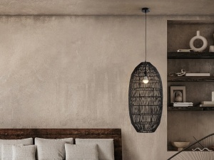 PENDUL TIZNE, 39 CM, NEGRU/NEGRU, DIN METAL SI FIBRE DE HARTIE, STIL MODERN - Img 1