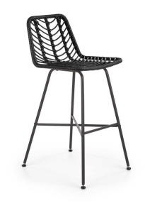 SCAUN DE BAR H97, NEGRU/NEGRU, TAPITERIE DIN RATTAN SI PICIOARE DIN METAL, STIL MODERN - Img 1