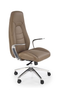 SCAUN DE BIROU DARWIN, CAPPUCCINO/CROM, TAPITERIE DIN PIELE ECOLOGICA SI PICIOARE DIN METAL, STIL MODERN - Img 1
