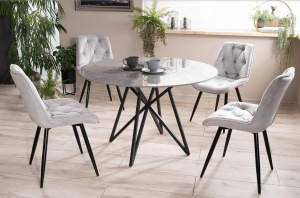 SCAUN DINING CHERRY II, GRI DESCHIS BLUVEL 03/NEGRU MAT, TAPITERIE DIN CATIFEA SI PICIOARE DIN METAL, STIL MODERN, SIGNAL - Img 2