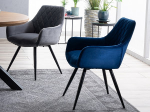 SCAUN DINING, LINEA, ALBASTRU GRANIT/NEGRU, CU TAPITERIE DIN CATIFEA, STIL MODERN, SIGNAL - Img 2
