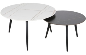SET 2 MASUTE DE CAFEA KORA B , 60/80 CM, EFECT DE MARMURA ALBA/NEAGRA, BLAT DIN CERAMICA SI CADRU DIN METAL, STIL MODERN - Img 3