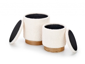 SET 2 TABURETI CANCUN, CREM/NATURAL, TAPITERIE BOUCLE SI PICIOARE DIN FURNIR NATURAL, STIL MODERN - Img 2