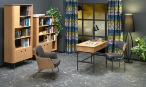 BIBLIOTECA SMART REG-2, STEJAR NATURAL/NEGRU, 153 CM, DIN MDF FURNIRUIT SI METAL, STIL VINTAGE - Img 3