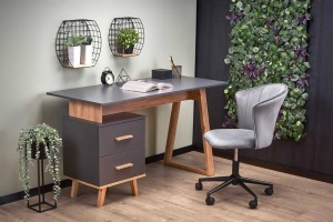 BIROU SERGIO, ANTRACIT/STEJAR WOTAN, DIN LEMN MASIV SI MDF FURNIRUIT, STIL MODERN - Img 1