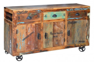 BUFET VERRIER 140CM, MARO/MULTICOLOR, DIN LEMN MASIV RECICLAT SI METAL, GINER Y COLOMER - Img 2