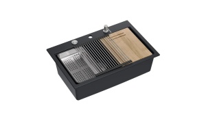 CHIUVETA BUCATARIE REA MARC 110 WORKSTATION, NEGRU/CROM, DIN GRANIT, CALITATE SUPERIOARA - Img 2