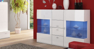 COMODA ALBA CU LED SI TELECOMANDA JENA - DESIGN MODERN - Img 1