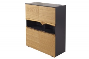 DULAP LIVING WILD OAK 100CM, COD 40066, LEMN MASIV SI MDF, STEJAR/GRI - Img 4