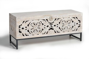 LADA PENTRU DEPOZITARE/CUFAR DORA 116CM, ALB ANTICHIZAT/NEGRU, LEMN DE MANGO SCULPTAT SI METAL, GINER Y COLOMER - Img 3