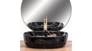 LAVOAR REA AMELIA, EFECT DE MARMURA NEAGRA, 48 CM, DIN CERAMICA, CALITATE SUPERIOARA - Img 2