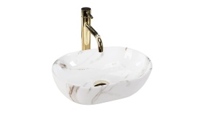 LAVOAR REA AMELIA MINI, AIAX SHINY, EFECT DE MARMURA ALBA, 38 CM, DIN CERAMICA, CALITATE SUPERIOARA - Img 5
