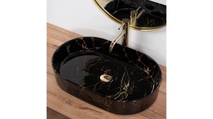 LAVOAR REA NADIA, EFECT DE MARMURA NEAGRA, 61 CM, DIN CERAMICA, CALITATE SUPERIOARA - Img 4
