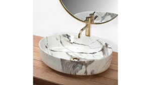 LAVOAR REA QUEEN, THUNDER SHINY, 55 CM, EFECT DE MARMURA ALBA, DIN CERAMICA, CALITATE SUPERIOARA - Img 2