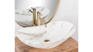LAVOAR REA ROYAL, LAVA MAT, 60,5 CM, EFECT DE MARMURA ALBA MATA, DIN CERAMICA, CALITATE SUPERIOARA - Img 1