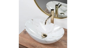 LAVOAR REA ROYAL MINI, AIAX SHINY, 48 CM, EFECT DE MARMURA ALBA, DIN CERAMICA, CALITATE SUPERIOARA - Img 2