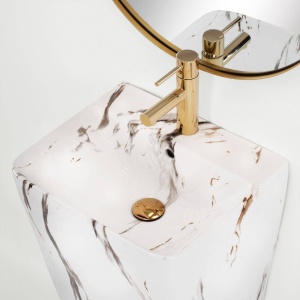 LAVOAR REA STATIV ARIS, 83 CM, EFECT DE MARMURA ALBA, DIN CERAMICA, CALITATE SUPERIOARA - Img 4