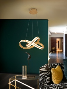 LUSTRA/PLAFONIERA LAZAS, 52 CM, AURIU/OPAL, DIN OTEL, ALUMINIU SI SILICON, STIL MODERN - Img 1