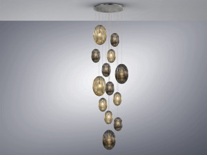 LUSTRA/PLAFONIERA OVILA, CU TELECOMANDA, 150/350 CM, CROM/CONIAC/FUMURIU, DIN STICLA SI METAL, STIL MODERN - Img 5