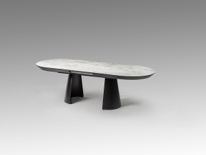 MASA DINING EXTENSIBILA CAPRI, 206/406 CM, EFECT DE MARMURA ALBA/NEGRU MAT, BLAT DIN MDF LAMINAT SI PICIOARE DIN METAL, STIL MODERN - Img 2