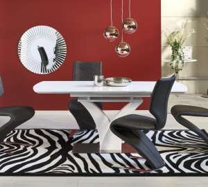 MASA DINING EXTENSIBILA PALERMO, ALB MAT/CROM, 140/180 CM, DIN STICLA, MDF SI METAL, STIL MODERN - Img 2