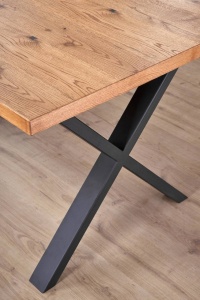 MASA DINING EXTENSIBILA XAVIER, STEJAR/NEGRU, 160/250 CM, BLAT DIN FURNIR NATURAL SI PICIOARE DIN METAL, STIL VINTAGE - Img 4