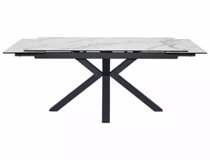 MASA EXTENSIBILA COLUMBUS, EFECT DE MARMURA ALBA/NEGRU MAT, 160/240 CM, DIN STICLA SECURIZATA, CERAMICA SI METAL, STIL MODERN - Img 3