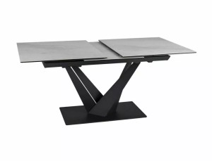 MASA EXTENSIBILA SORENTO, 160/220 CM, EFECT DE MARMURA ALBA/NEGRU MAT, DIN STICLA SECURIZATA, CERAMICA SI METAL, STIL MODERN - Img 5