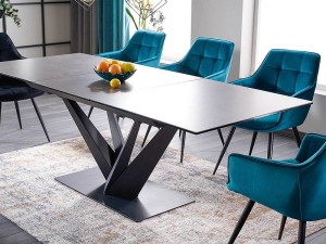 MASA EXTENSIBILA SORENTO, 160/220 CM, GRI/NEGRU MAT, BLAT DIN STICLA SECURIZATA, CERAMICA SI PICIOARE DIN METAL, STIL MODERN - Img 3