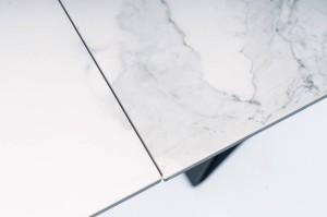 MASA EXTENSIBILA WESTIN III, EFECT DE MARMURA ALBA/NEGRU, 180/260 CM, STICLA, CERAMICA ITALIANA SI METAL, STIL MODERN - Img 5