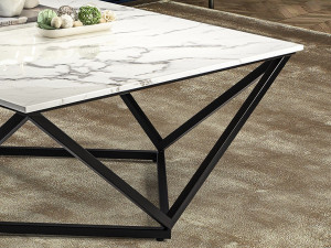 MASUTA DE CAFEA LUMA, 100 CM, EFECT DE MARMURA ALBA/NEGRU MAT, BLAT DIN MARMURA SI PICIOARE DIN METAL, STIL MODERN - Img 2