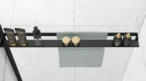 PARAVAN DE DUS REA BLER, CU RAFT SI CUIER, 100CM, NEGRU, DIN STICLA, CALITATE SUPERIOARA - Img 4