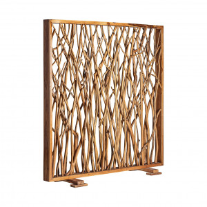 PARAVAN KALADY REF. 28519, DIN LEMN MASIV DE TEC SI FIBRE NATURALE, STIL MODERN, VIC - Img 2